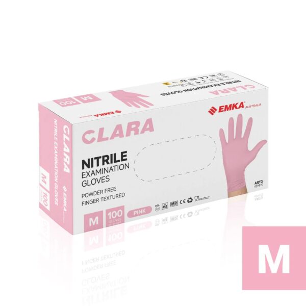 Kertakäyttöiset nitriilikäsineet Clara M, pinkki, puuteriton